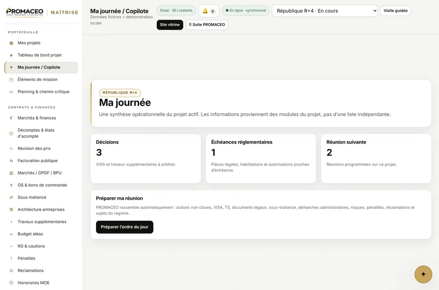 PROMACEO Maîtrise — La journée du jour, synchronisée au retour du réseau