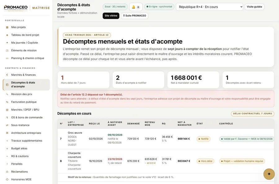 PROMACEO Maîtrise — Le compte à rebours de sept jours, lot par lot