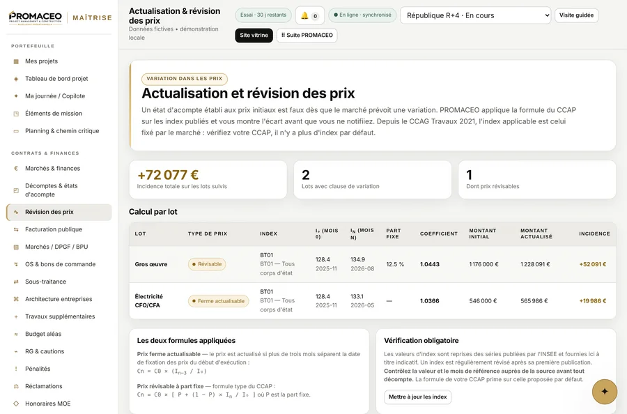 PROMACEO Maîtrise — La formule du CCAP appliquée sur les index publiés