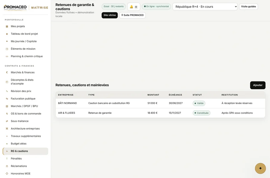 PROMACEO Maîtrise — Prélèvements, substitutions et mainlevées