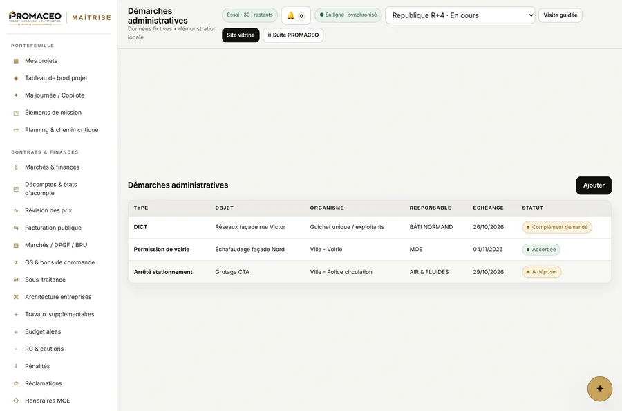 PROMACEO Maîtrise — Déclarations, récépissés et arrêtés