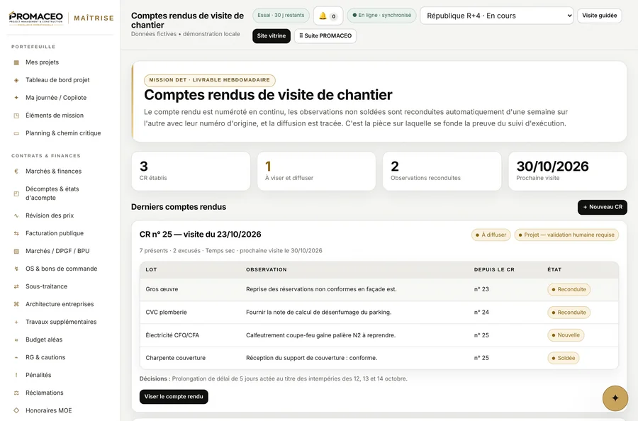 PROMACEO Maîtrise — Le compte rendu de visite, numéroté et reconduit