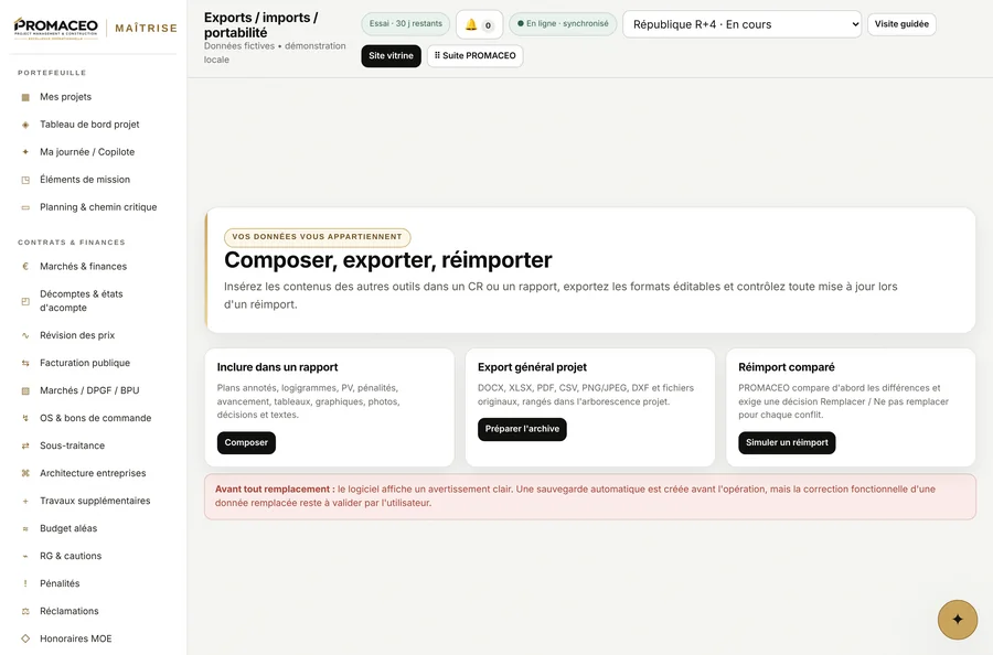 PROMACEO Maîtrise — Composer, exporter, réimporter